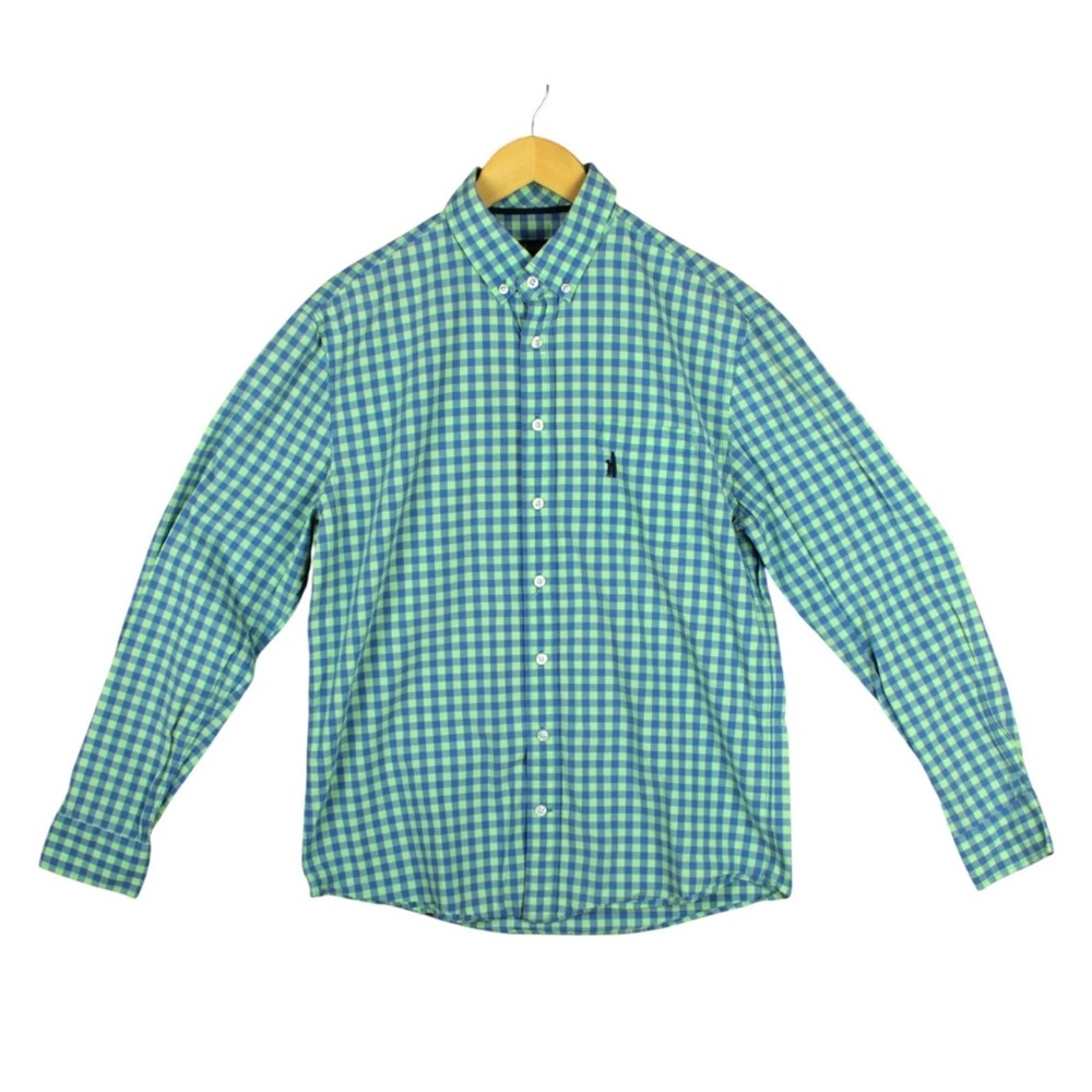 Johnnie O Men Blue Plaid Cotton Preppy Button Down Shirt Size M EUC